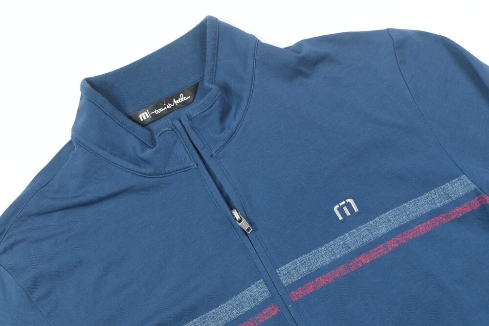 Travis Mathew 1/4 Zip Pullover Mens Small Blue Stripe Long Sleeve Stretch Golf